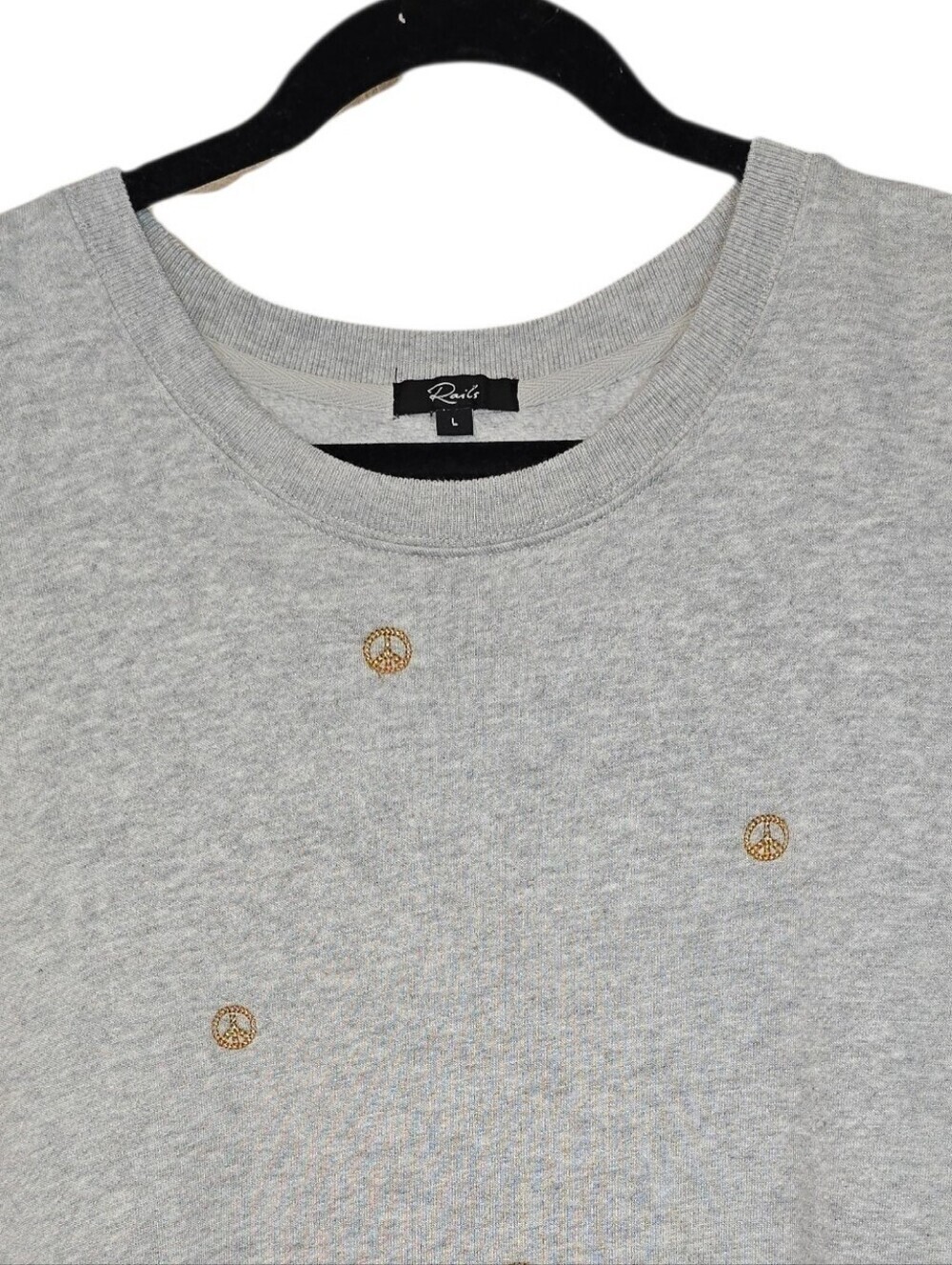 Rails Ramona Embroidered Peace Sign Crewneck Sweatshirt Heather Grey Size Large - Picture 4 of 11